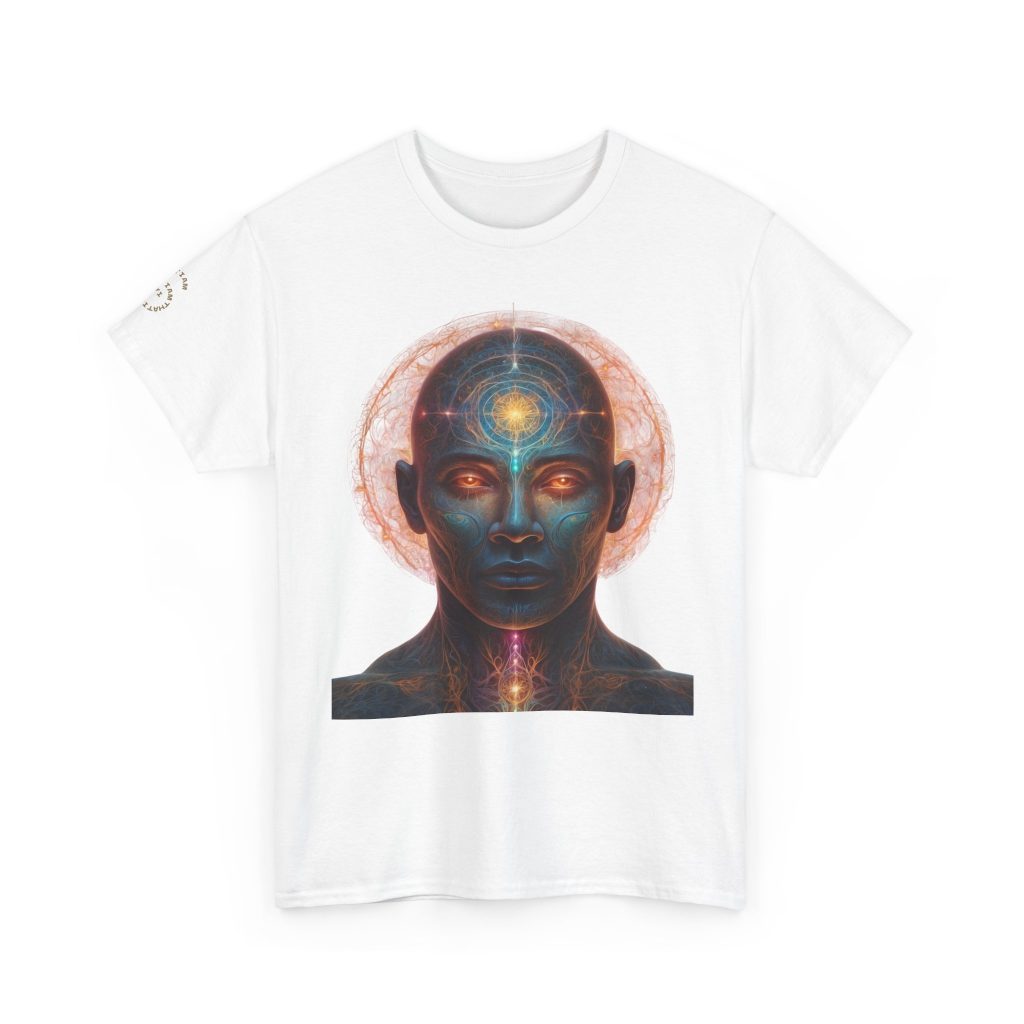 Awakened Consciousness 2 – Sacred Geometry Cosmic Being | Spiritual Psychedelic Art Unisex Heavy Cotton Tee