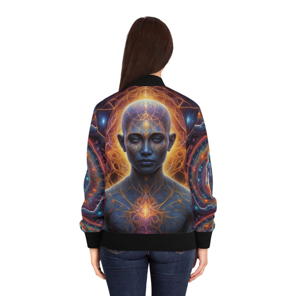 Cosmic Awakening Bomber Jacket - Chakra Alignment & Sacred Trinity | Psychedelic Spiritual Wear