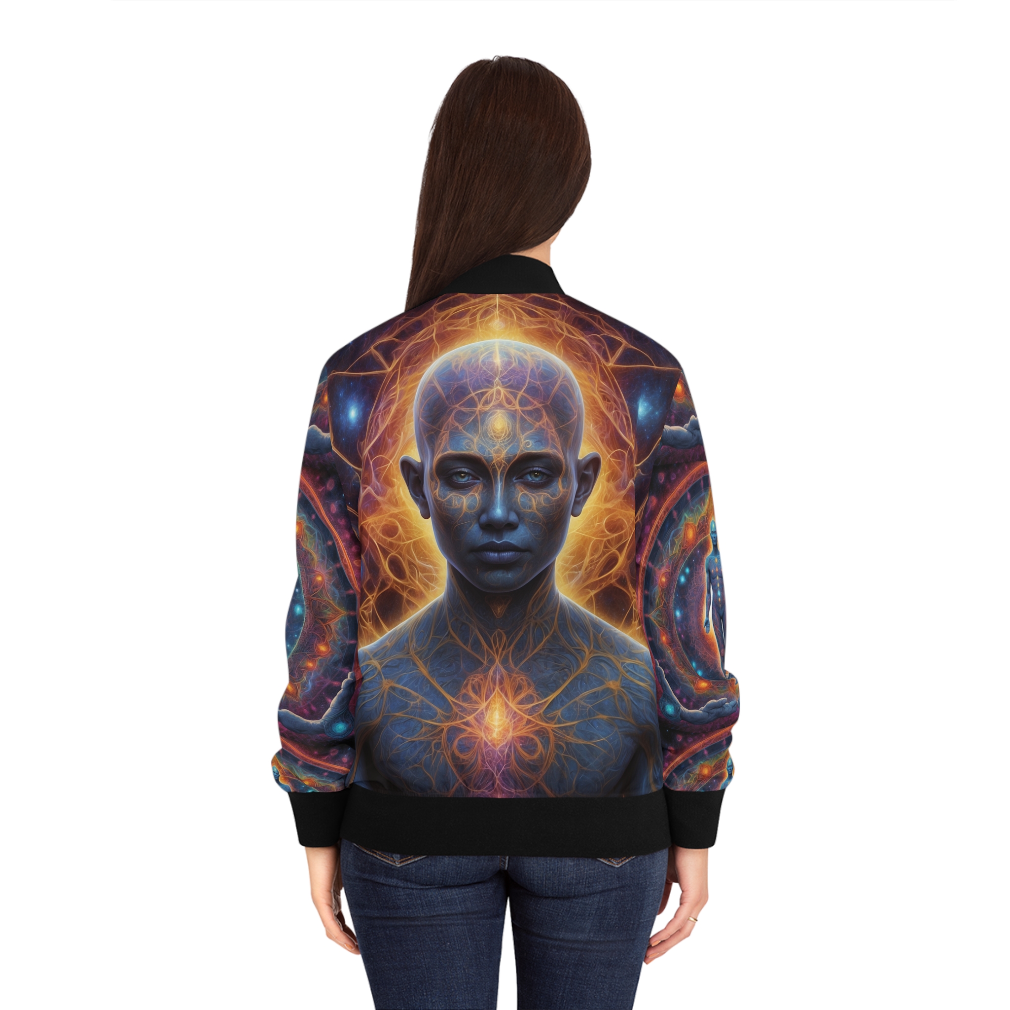 Cosmic Awakening Bomber Jacket - Chakra Alignment & Sacred Trinity | Psychedelic Spiritual Wear - Image 4