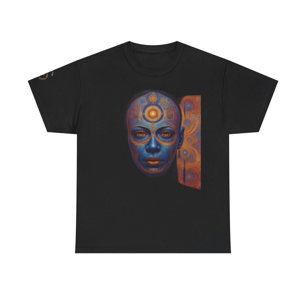 Cosmic Mind Awakening - Sacred Geometry Third Eye Portrait | Psychedelic Spiritual Art Unisex Heavy Cotton Tee