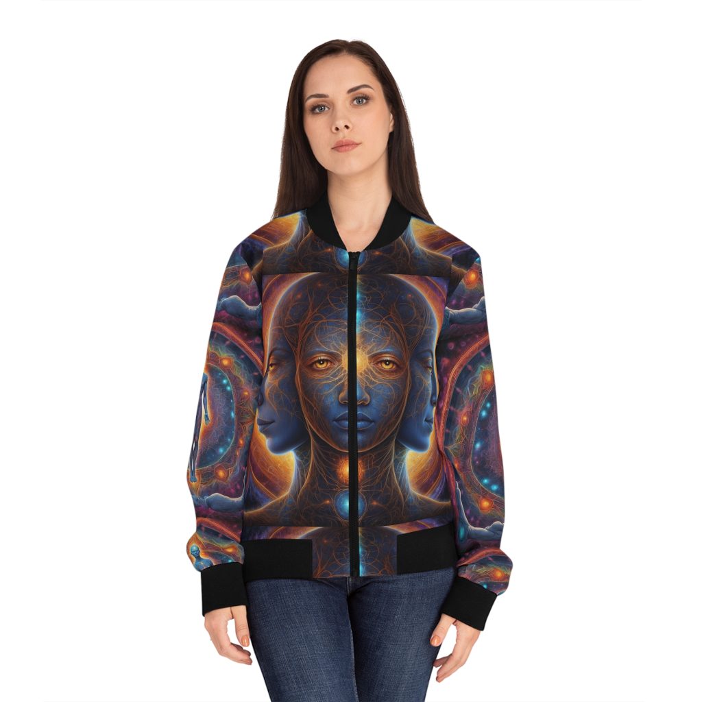 Cosmic Awakening Bomber Jacket - Chakra Alignment & Sacred Trinity | Psychedelic Spiritual Wear