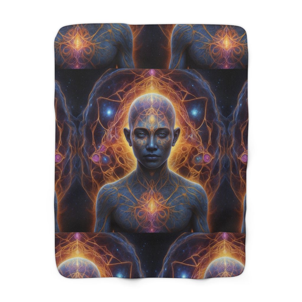 Awakened Consciousness – Sacred Geometry Cosmic Being | Spiritual Psychedelic Art Sherpa Fleece Blanket