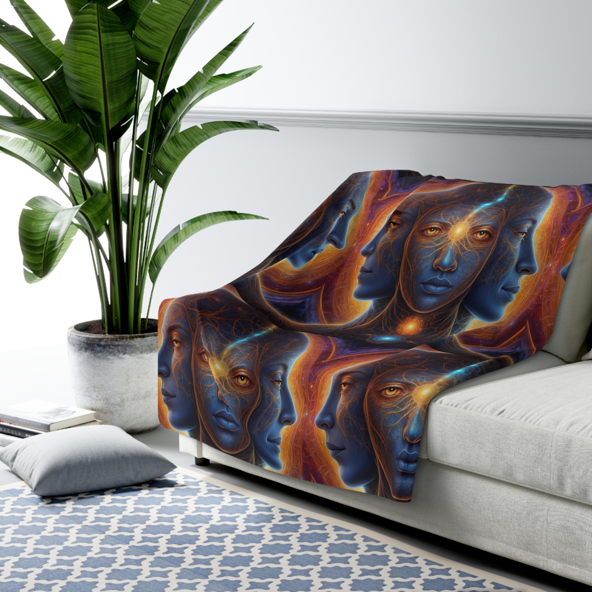 Cosmic Trinity - The Infinite Mind Within | Spiritual Psychedelic Art Sherpa Fleece Blanket - Image 7