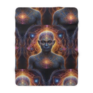 Awakened Consciousness - Sacred Geometry Cosmic Being | Spiritual Psychedelic Art Sherpa Fleece Blanket - Image 5