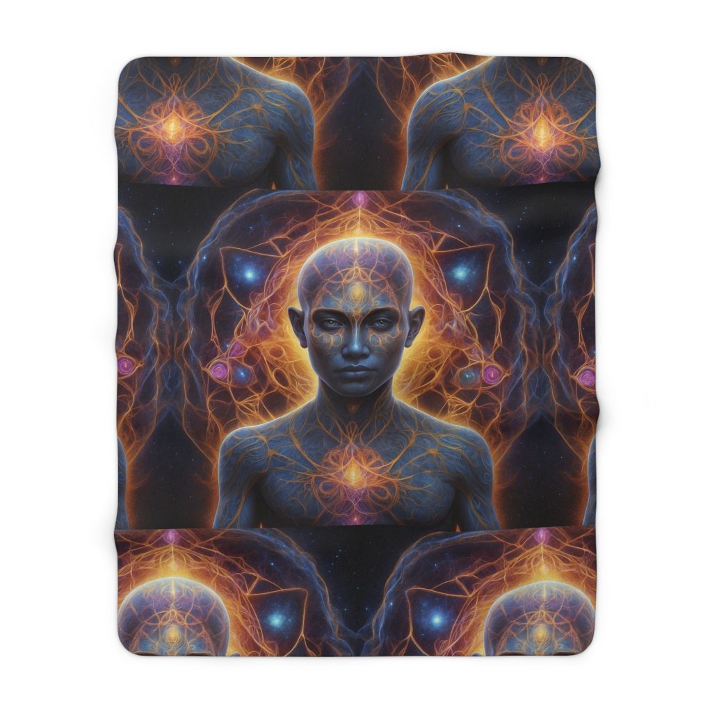 Awakened Consciousness – Sacred Geometry Cosmic Being | Spiritual Psychedelic Art Sherpa Fleece Blanket