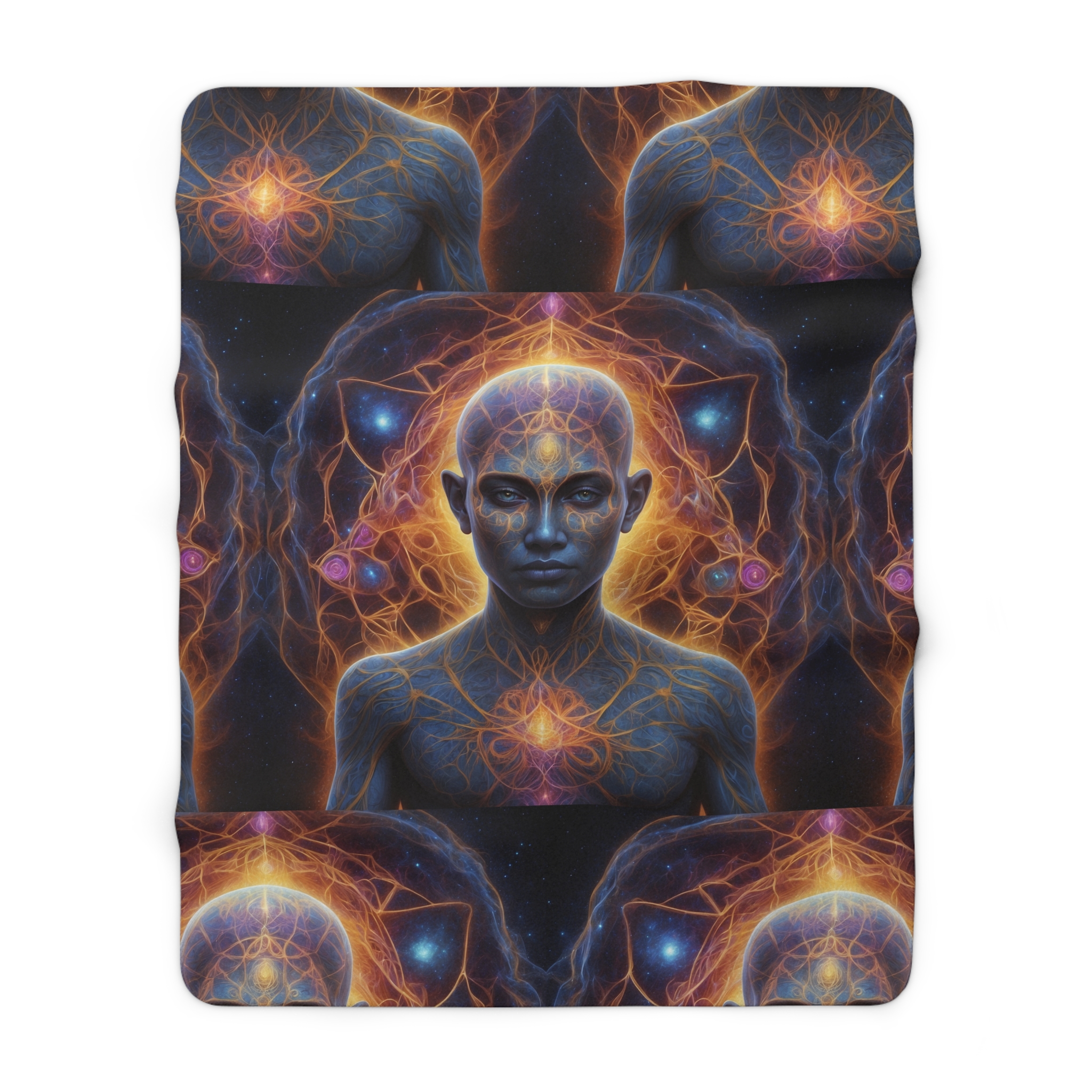 Awakened Consciousness – Sacred Geometry Cosmic Being | Spiritual Psychedelic Art Sherpa Fleece Blanket - Image 5