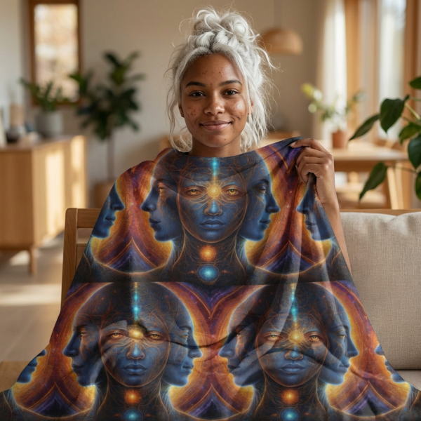 Cosmic Trinity – The Infinite Mind Within | Spiritual Psychedelic Art Sherpa Fleece Blanket
