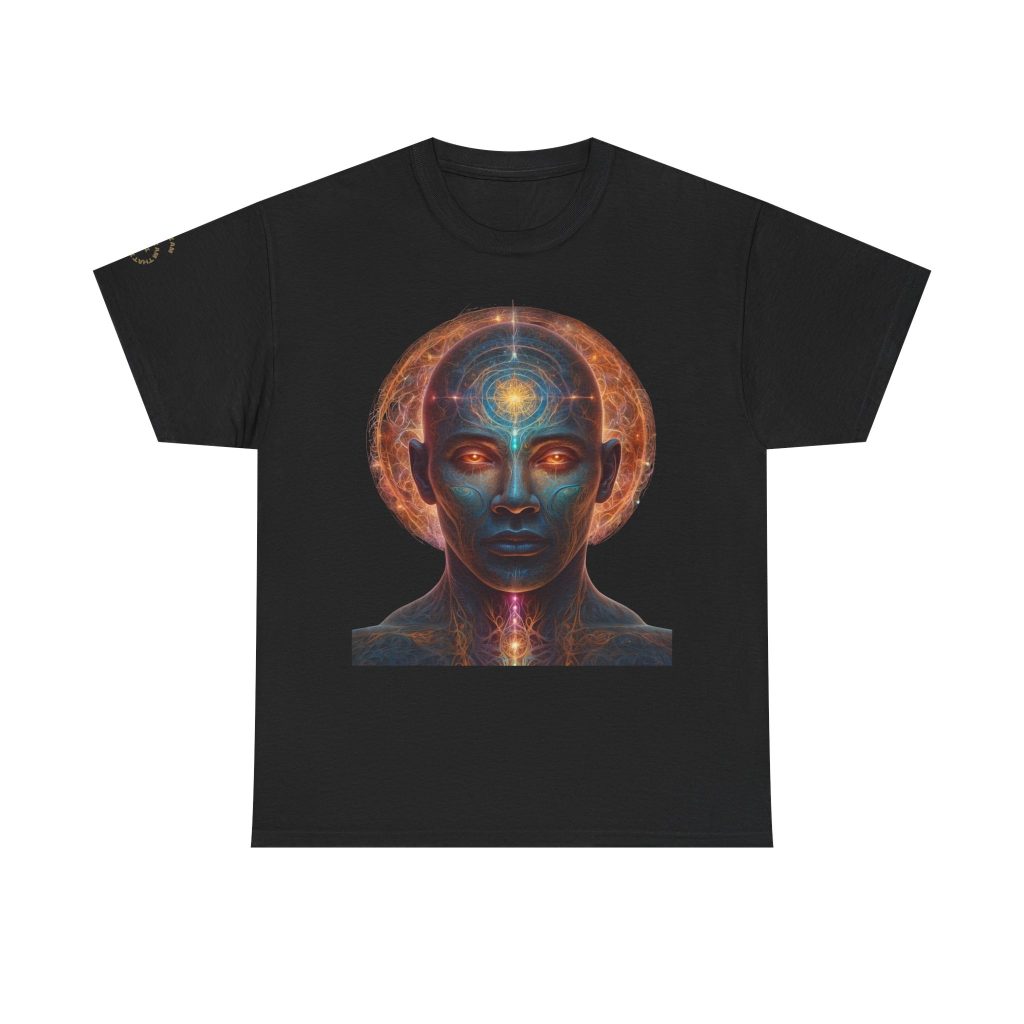 Awakened Consciousness 2 – Sacred Geometry Cosmic Being | Spiritual Psychedelic Art Unisex Heavy Cotton Tee