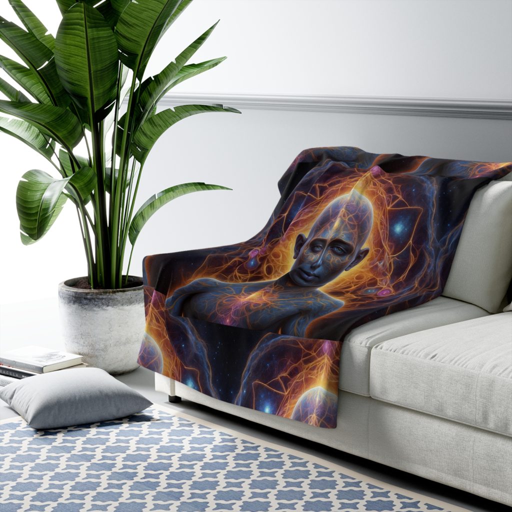 Awakened Consciousness – Sacred Geometry Cosmic Being | Spiritual Psychedelic Art Sherpa Fleece Blanket