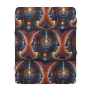 Cosmic Trinity - The Infinite Mind Within | Spiritual Psychedelic Art Sherpa Fleece Blanket - Image 5