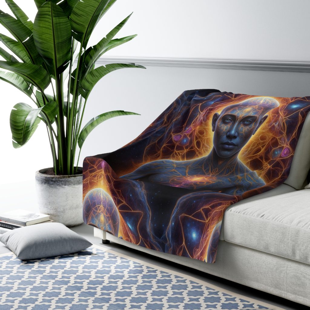 Awakened Consciousness – Sacred Geometry Cosmic Being | Spiritual Psychedelic Art Sherpa Fleece Blanket