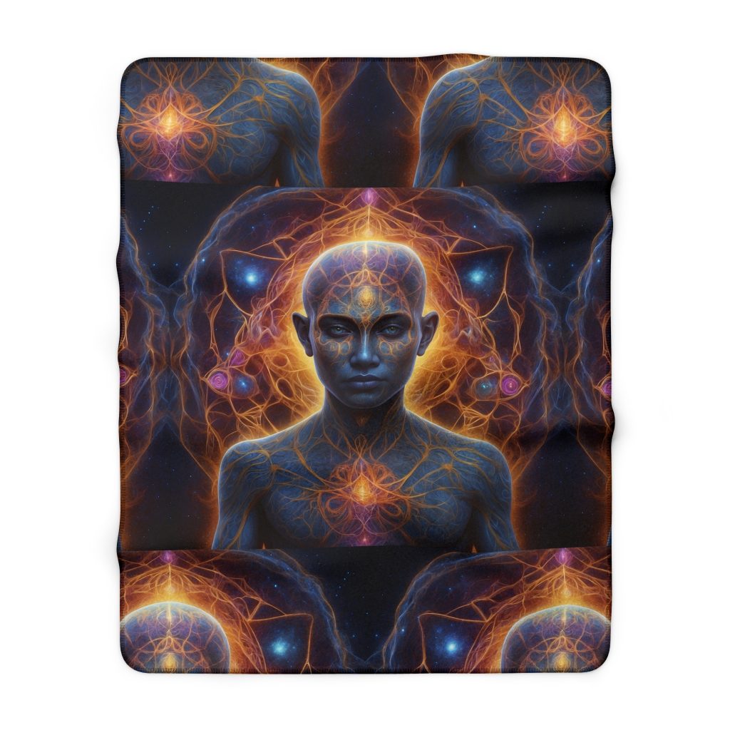 Awakened Consciousness - Sacred Geometry Cosmic Being | Spiritual Psychedelic Art Sherpa Fleece Blanket