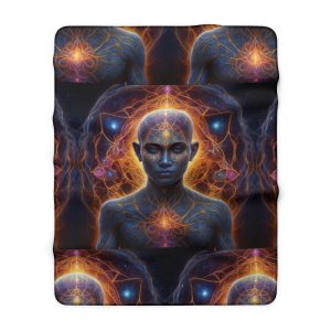 Awakened Consciousness - Sacred Geometry Cosmic Being | Spiritual Psychedelic Art Sherpa Fleece Blanket - Image 9
