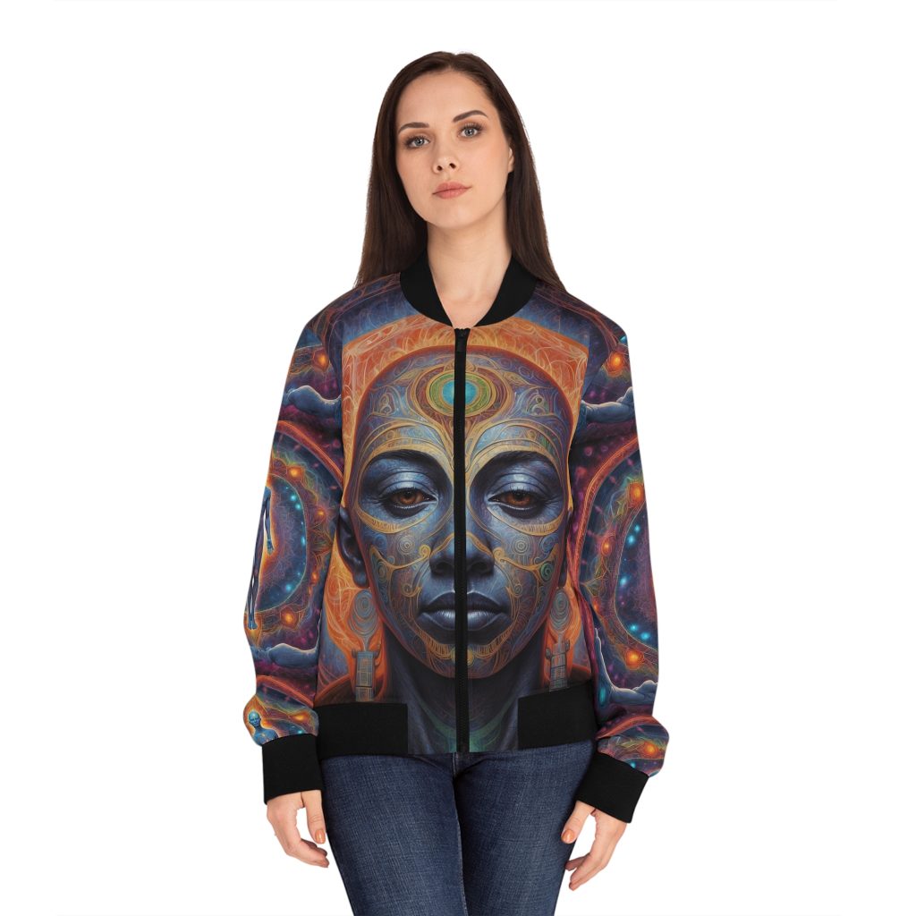 Celestial Alignment Bomber Jacket - Third Eye & Heart Awakening | Sacred Geometry Cosmic Wear