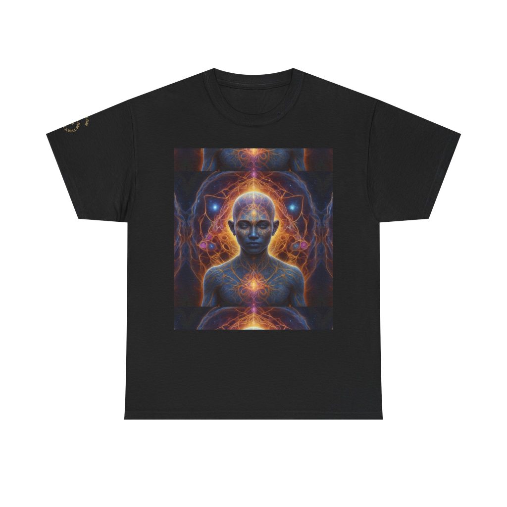 Awakened Consciousness – Sacred Geometry Cosmic Being | Spiritual Psychedelic Art Unisex Heavy Cotton Tee