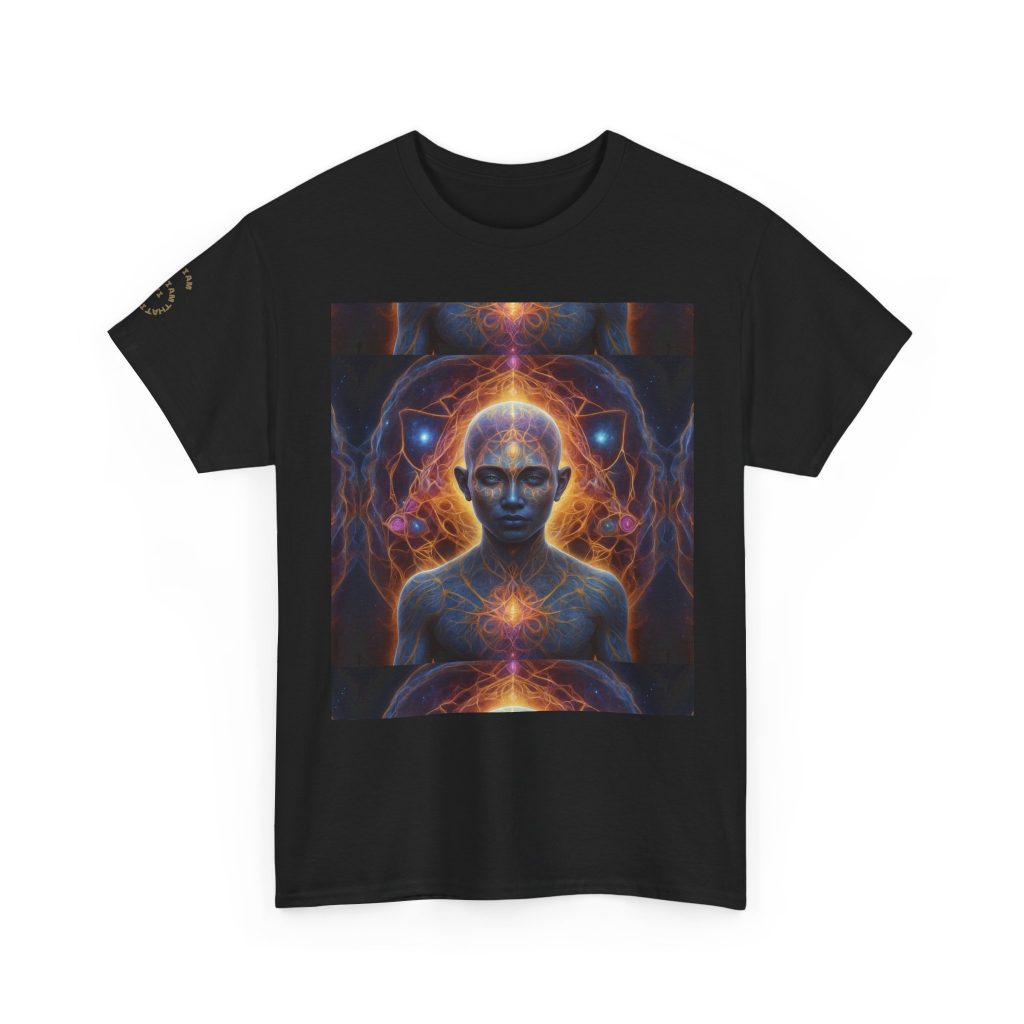 Awakened Consciousness – Sacred Geometry Cosmic Being | Spiritual Psychedelic Art Unisex Heavy Cotton Tee