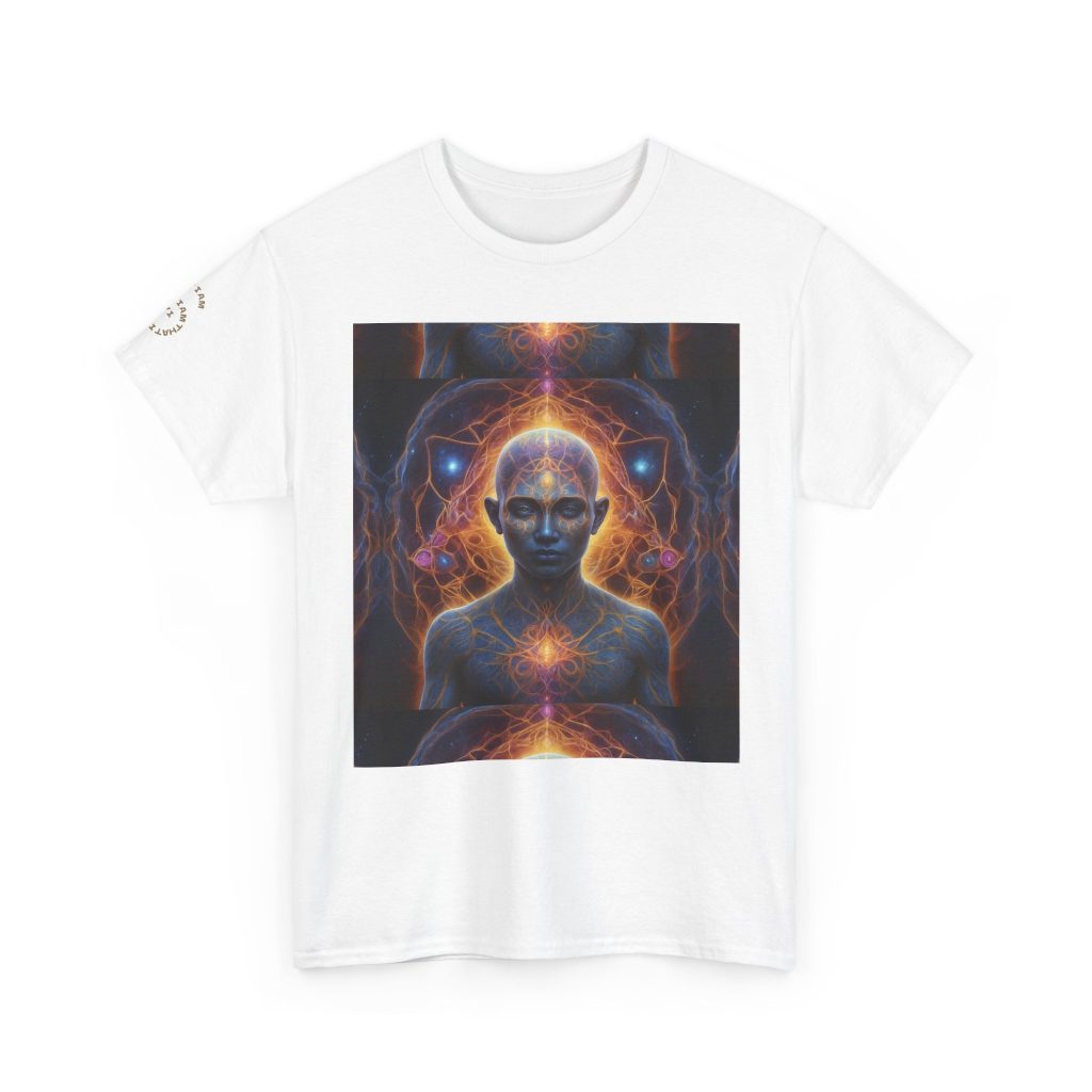 Awakened Consciousness – Sacred Geometry Cosmic Being | Spiritual Psychedelic Art Unisex Heavy Cotton Tee
