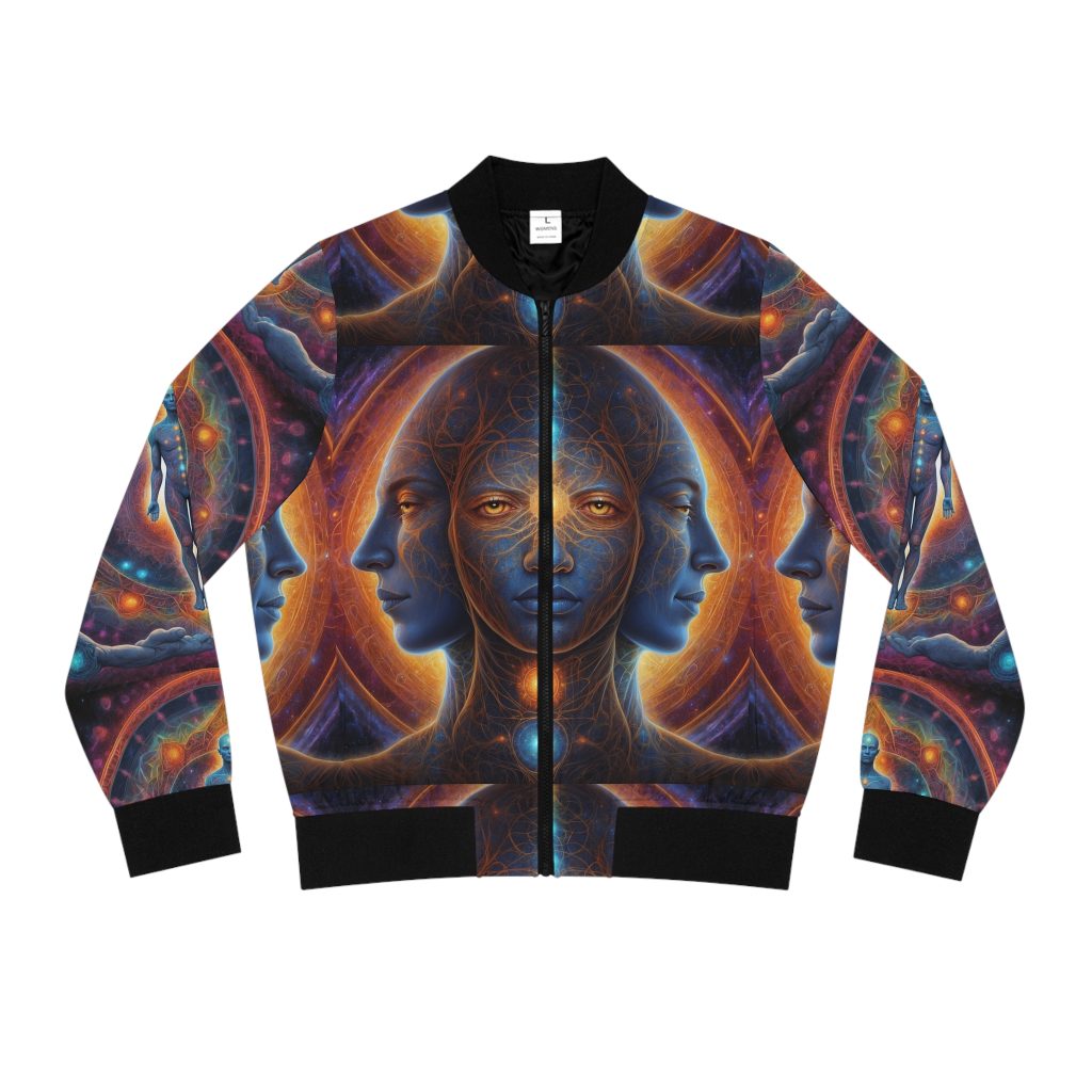 Cosmic Awakening Bomber Jacket - Chakra Alignment & Sacred Trinity | Psychedelic Spiritual Wear