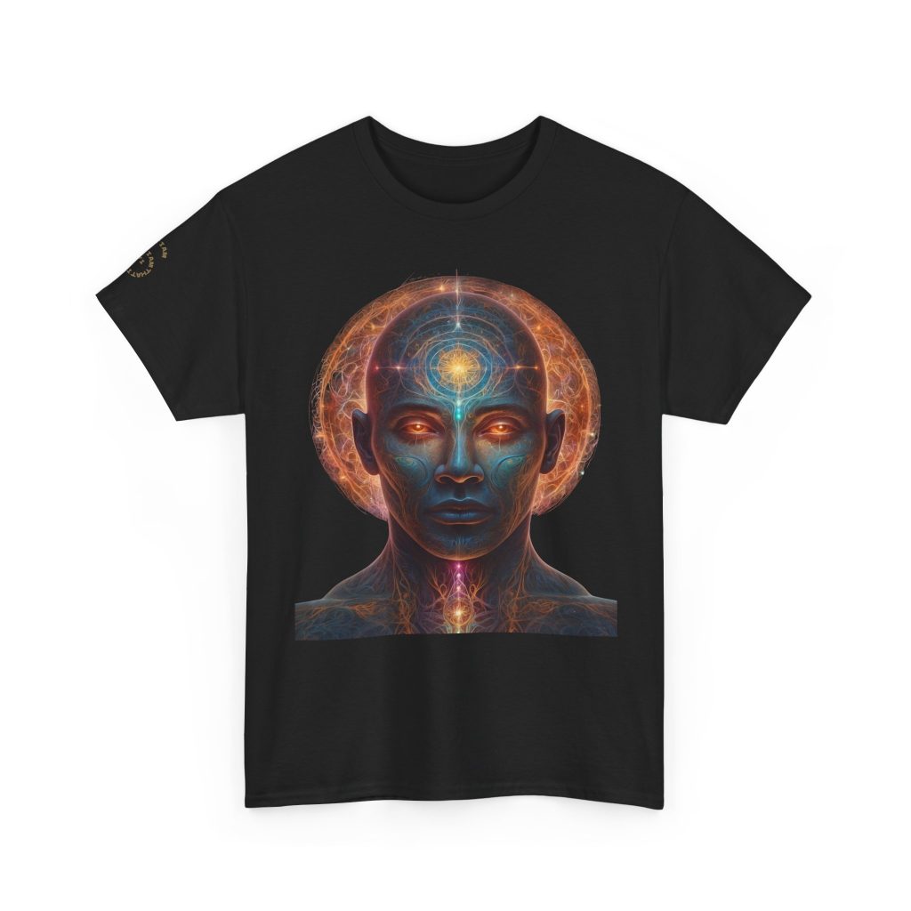 Awakened Consciousness 2 - Sacred Geometry Cosmic Being | Spiritual Psychedelic Art Unisex Heavy Cotton Tee