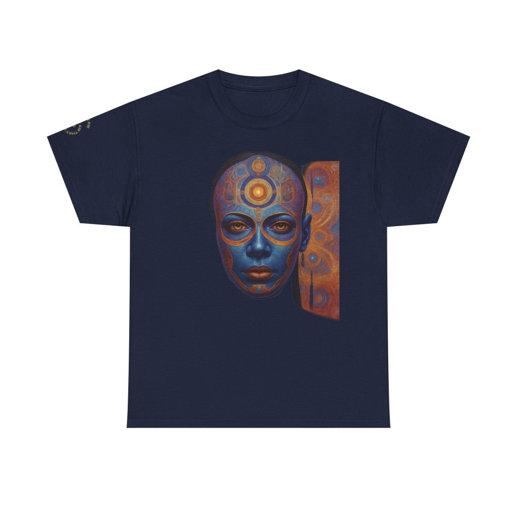Cosmic Mind Awakening - Sacred Geometry Third Eye Portrait | Psychedelic Spiritual Art Unisex Heavy Cotton Tee