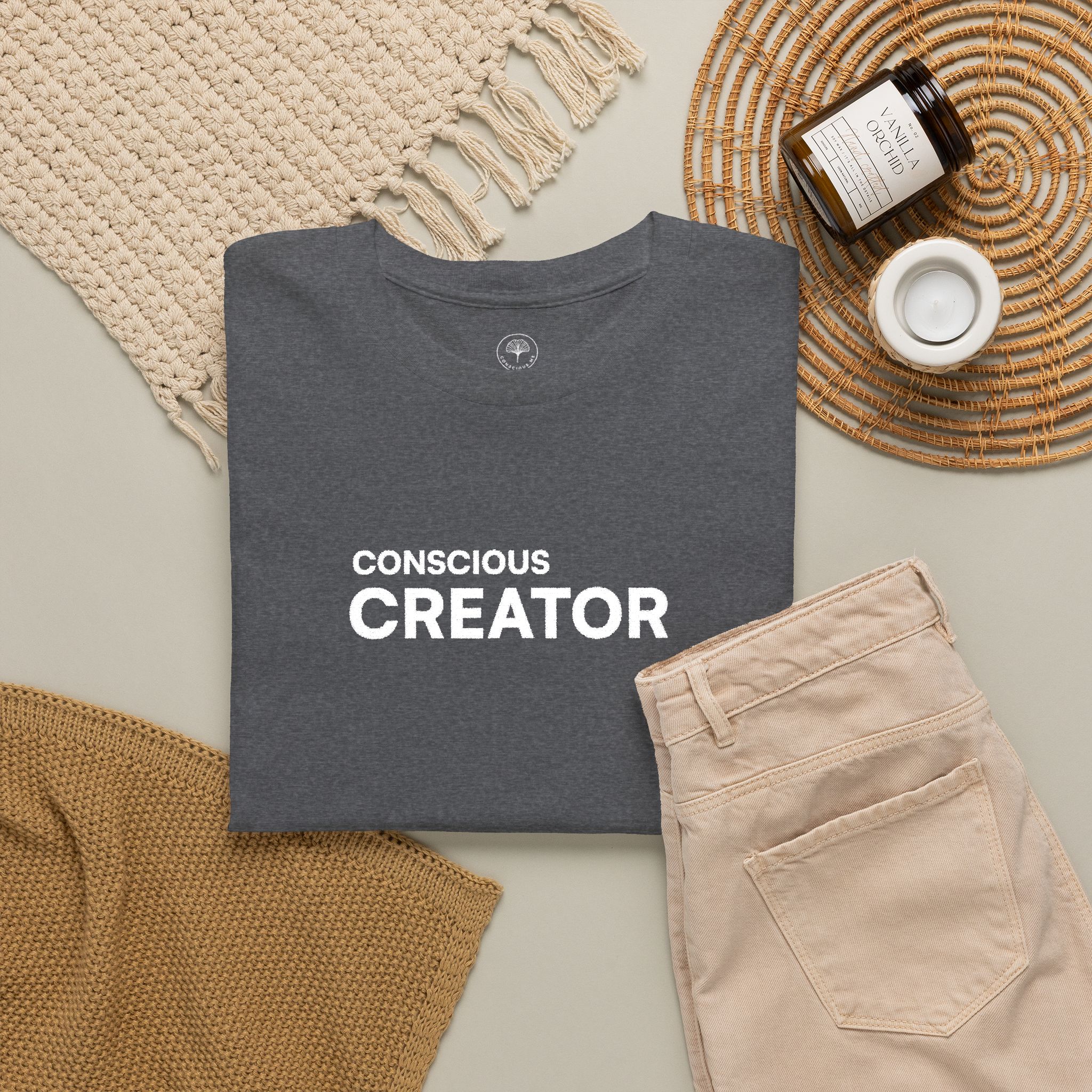 Conscious Creator Embroidered Design T-Shirt | Aligned in Truth on the left side, Black Tee, Minimal Graphic - Image 11