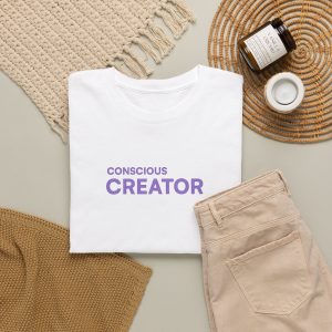 Conscious Creator Embroidered T-shirt Tee | Plain White Crew Neck - Image 2