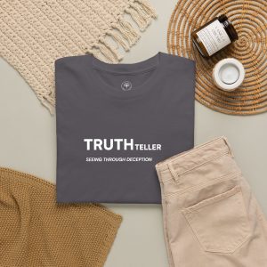 Truth Teller Embroidered Design T-Shirt dark colors | Black Tee, Minimal Graphic, 'Seeing Through Deception' - Image 13