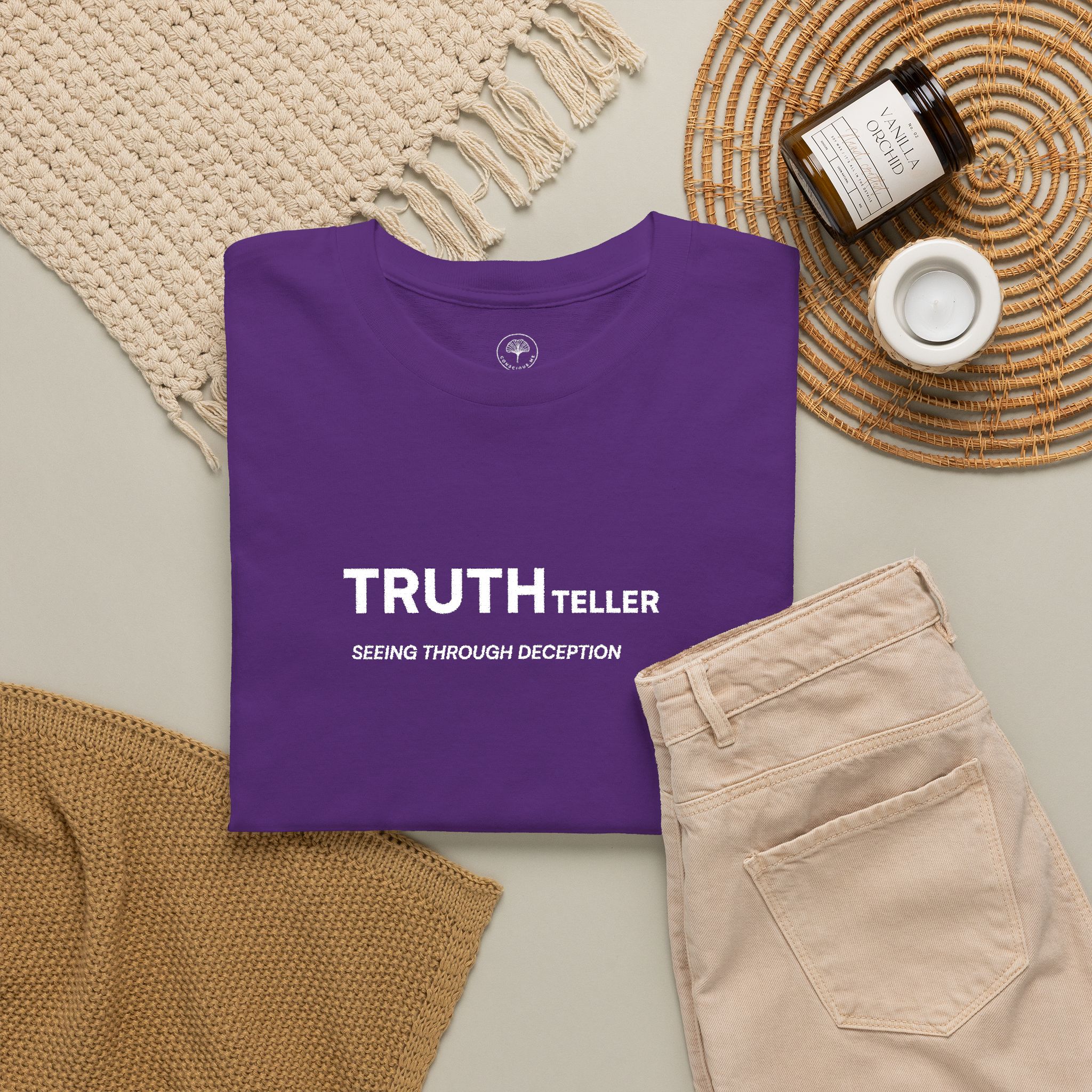 Truth Teller Embroidered Design T-Shirt dark colors | Black Tee, Minimal Graphic, 'Seeing Through Deception' - Image 19