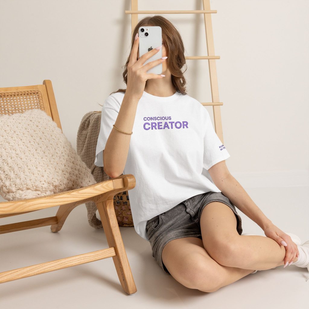 Conscious Creator Embroidered T-shirt Tee | Plain White Crew Neck