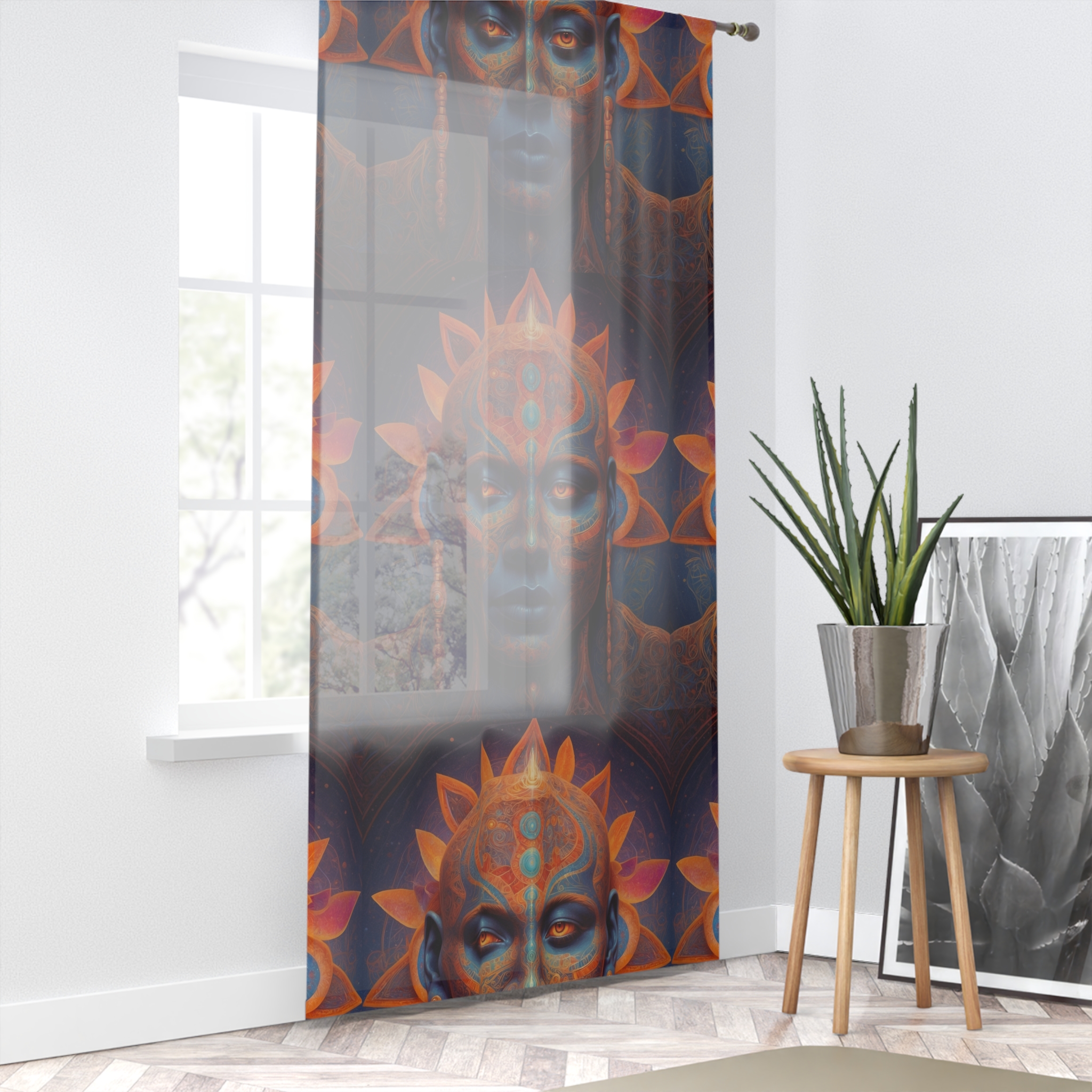 Mystic Lotus Face Window Curtain | Bohemian Spiritual Meditation Panel - Image 2