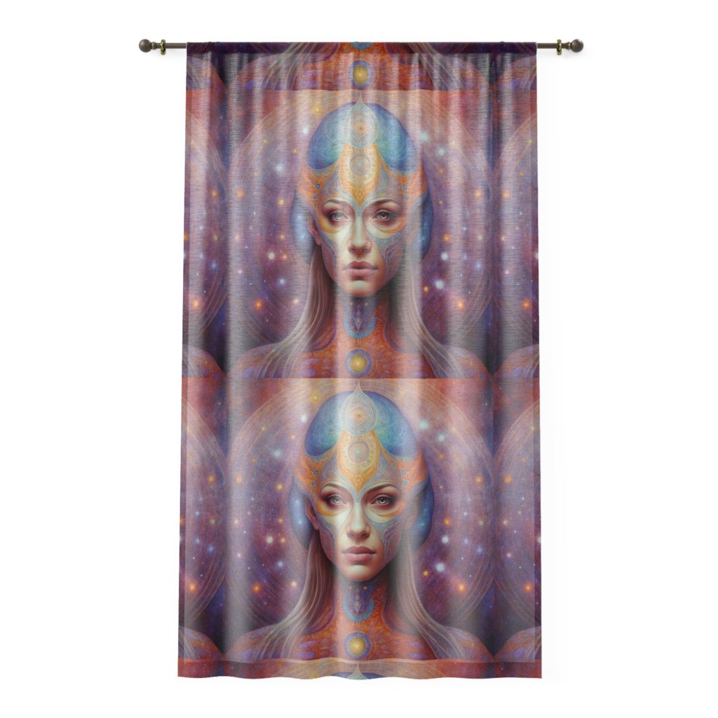 Mystic Goddess Portrait Window Curtain | Ethereal Space Face Tapestry