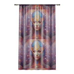 Mystic Goddess Portrait Window Curtain | Ethereal Space Face Tapestry - Image 3