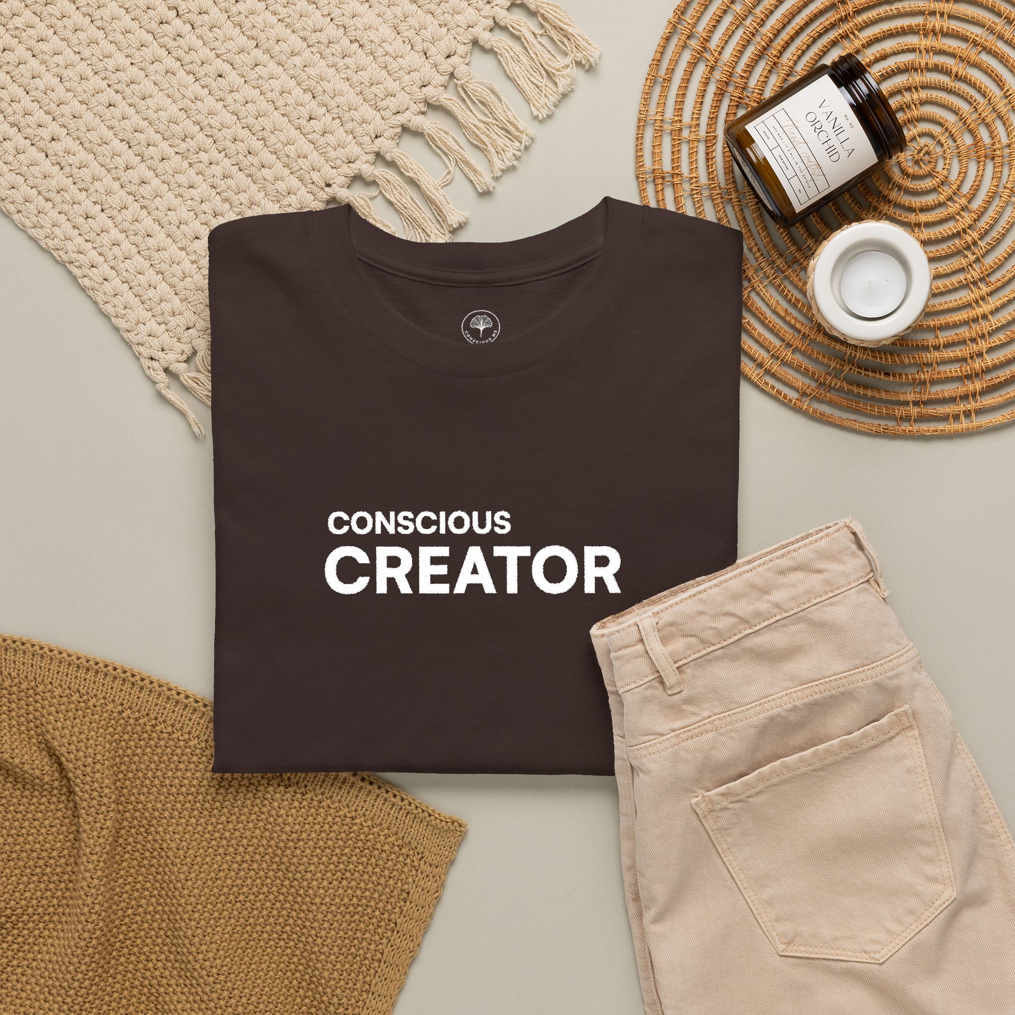 Conscious Creator Embroidered Design T-Shirt | Aligned in Truth on the left side, Black Tee, Minimal Graphic - Image 7