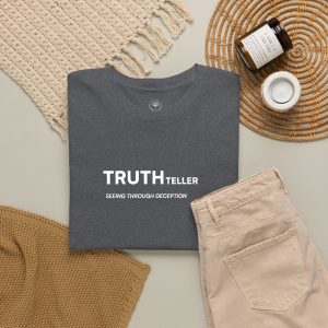 Truth Teller Embroidered Design T-Shirt dark colors | Black Tee, Minimal Graphic, 'Seeing Through Deception' - Image 11