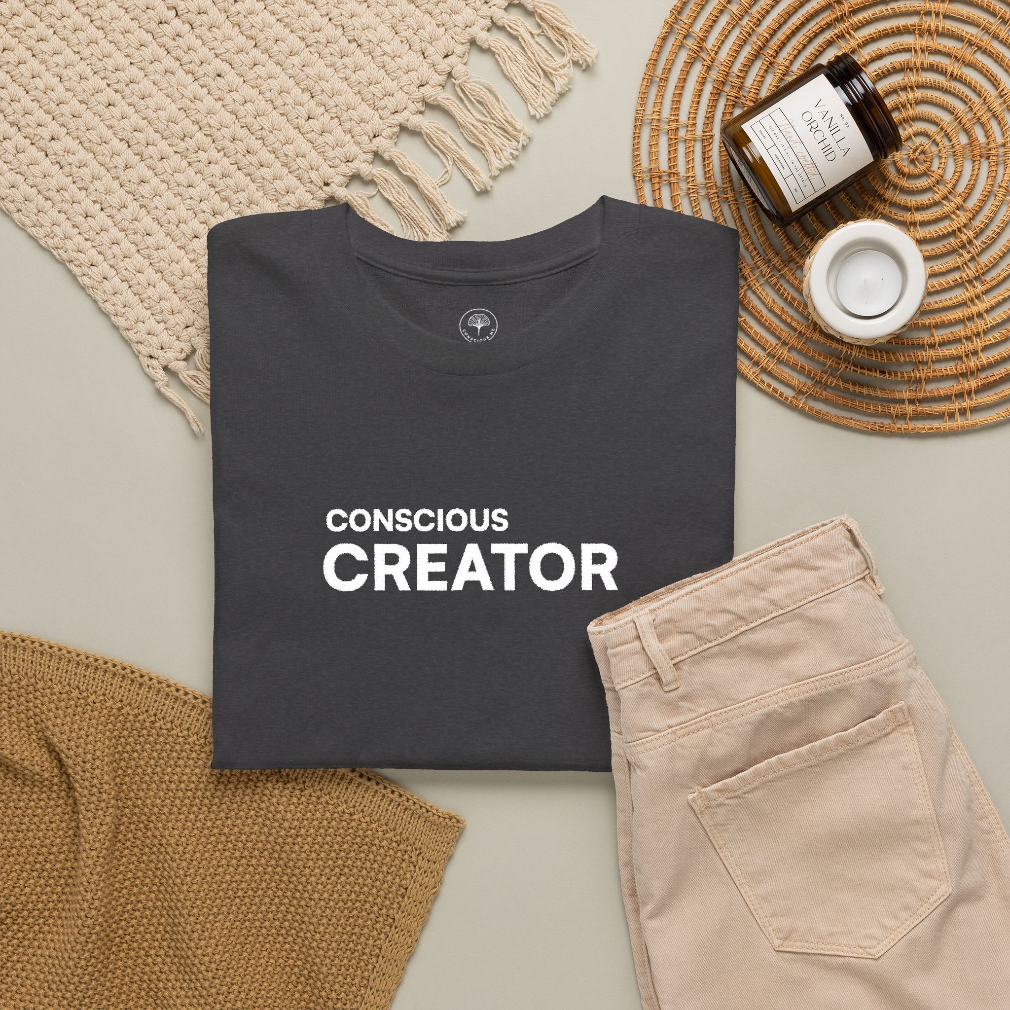Conscious Creator Embroidered Design T-Shirt | Aligned in Truth on the left side, Black Tee, Minimal Graphic - Image 12