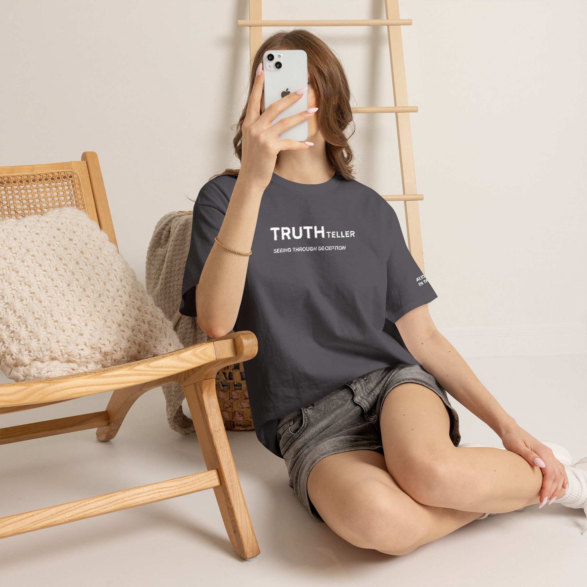 Truth Teller Embroidered Design T-Shirt dark colors | Black Tee, Minimal Graphic, 'Seeing Through Deception' - Image 14
