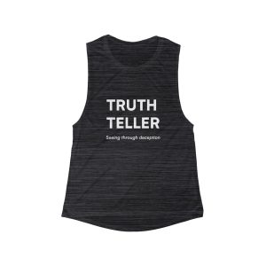 Truth Teller muscle tank | Seeing through deception slogan tee, black flowy scoop tank - Image 6