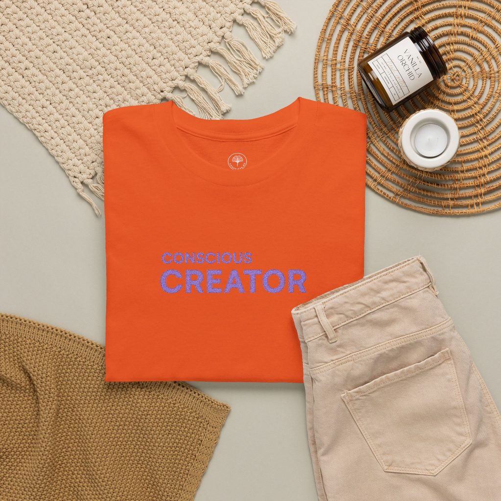 Conscious Creator Embroidered T-shirt Tee | Plain White Crew Neck