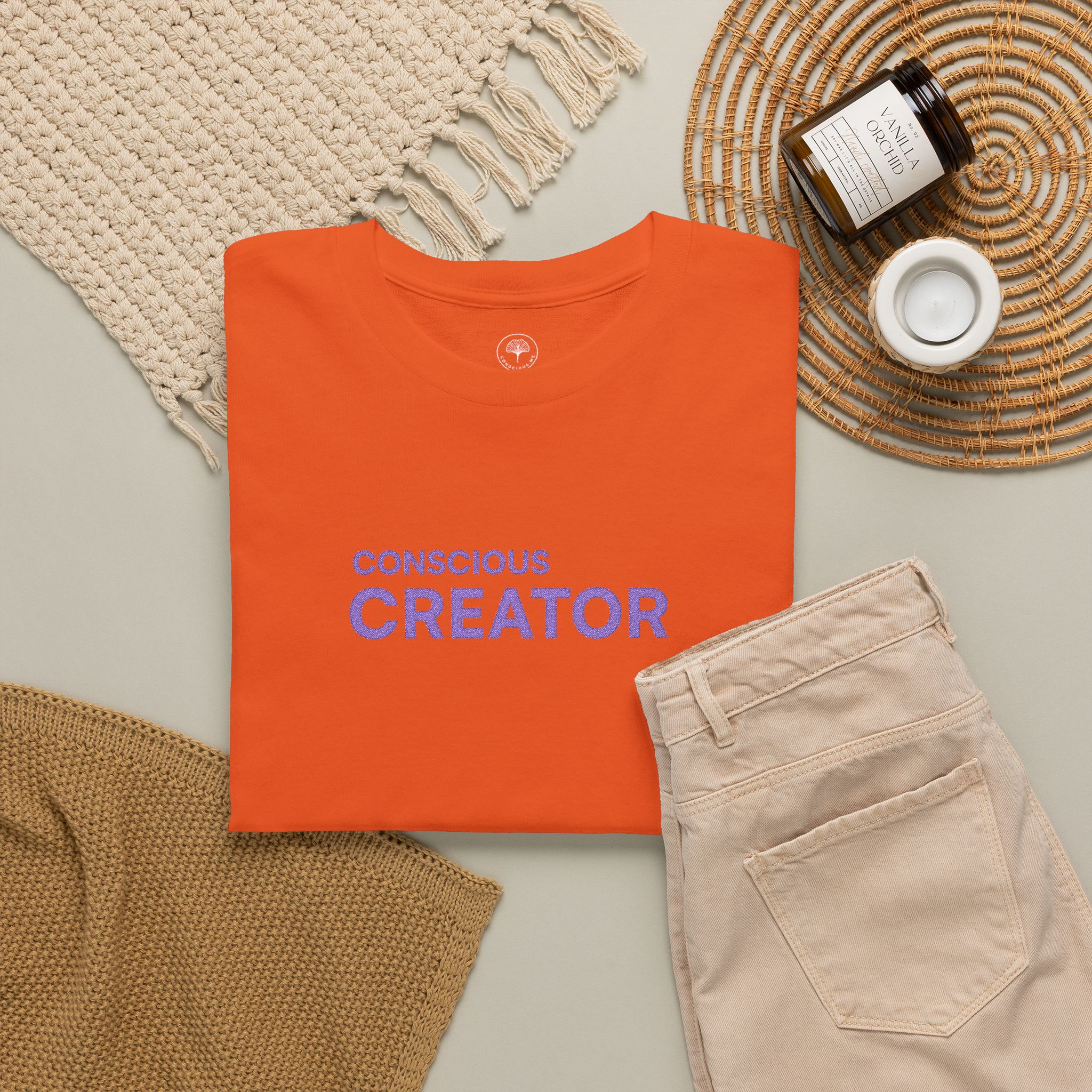 Conscious Creator Embroidered T-shirt Tee | Plain White Crew Neck - Image 12