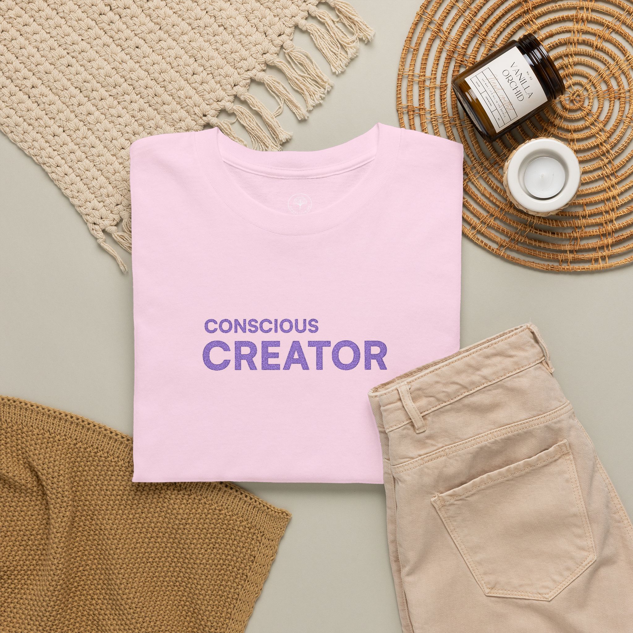 Conscious Creator Embroidered T-shirt Tee | Plain White Crew Neck - Image 19