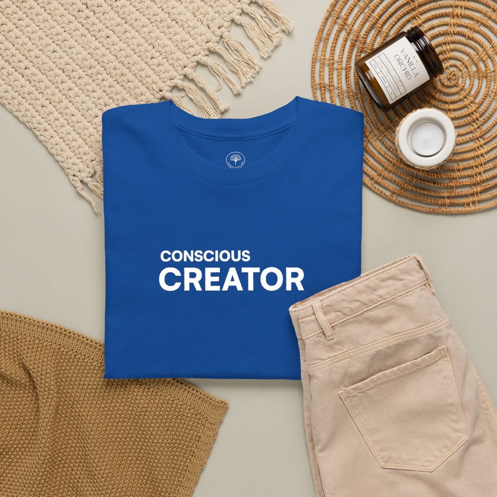 Conscious Creator Embroidered Design T-Shirt | Aligned in Truth on the left side, Black Tee, Minimal Graphic