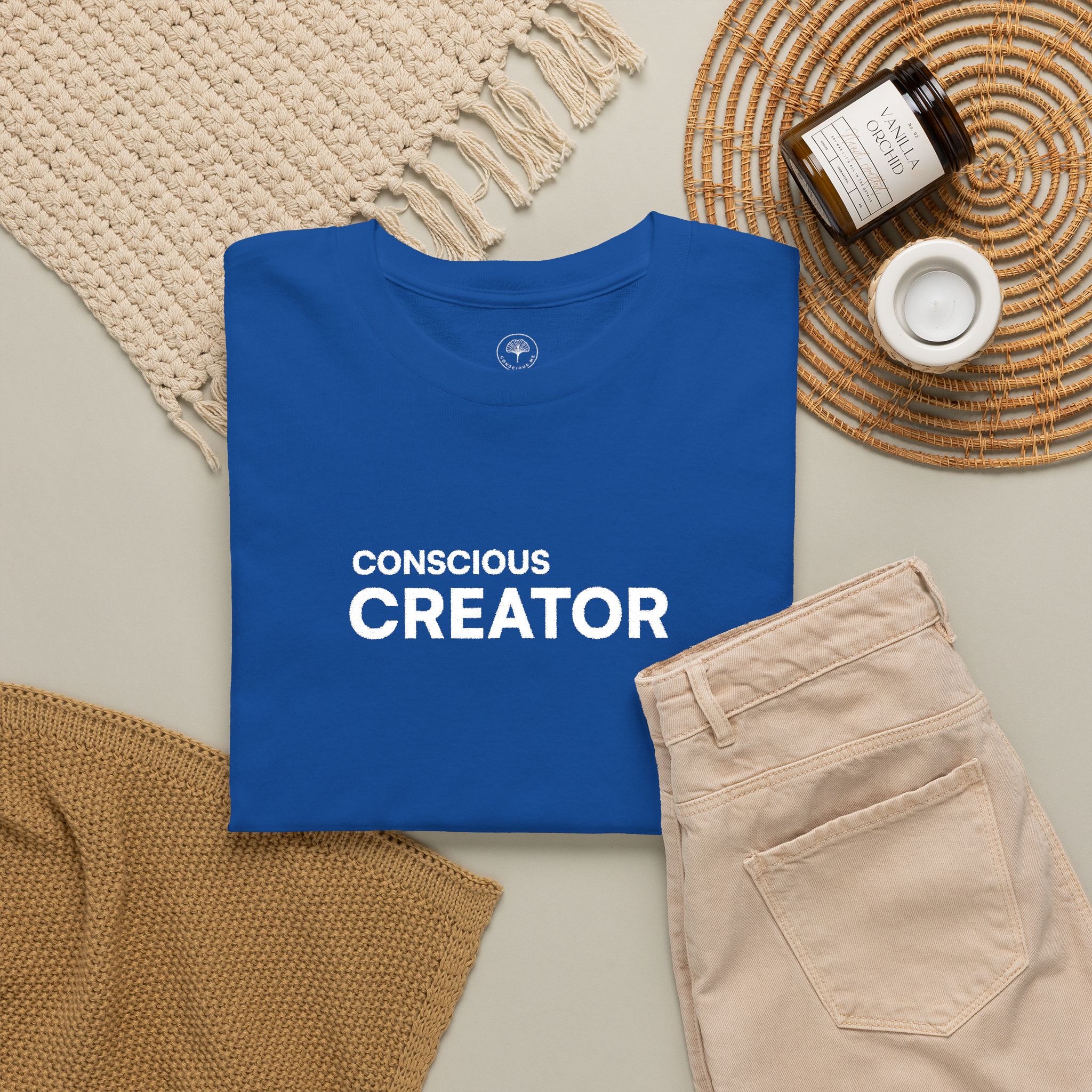 Conscious Creator Embroidered Design T-Shirt | Aligned in Truth on the left side, Black Tee, Minimal Graphic - Image 15