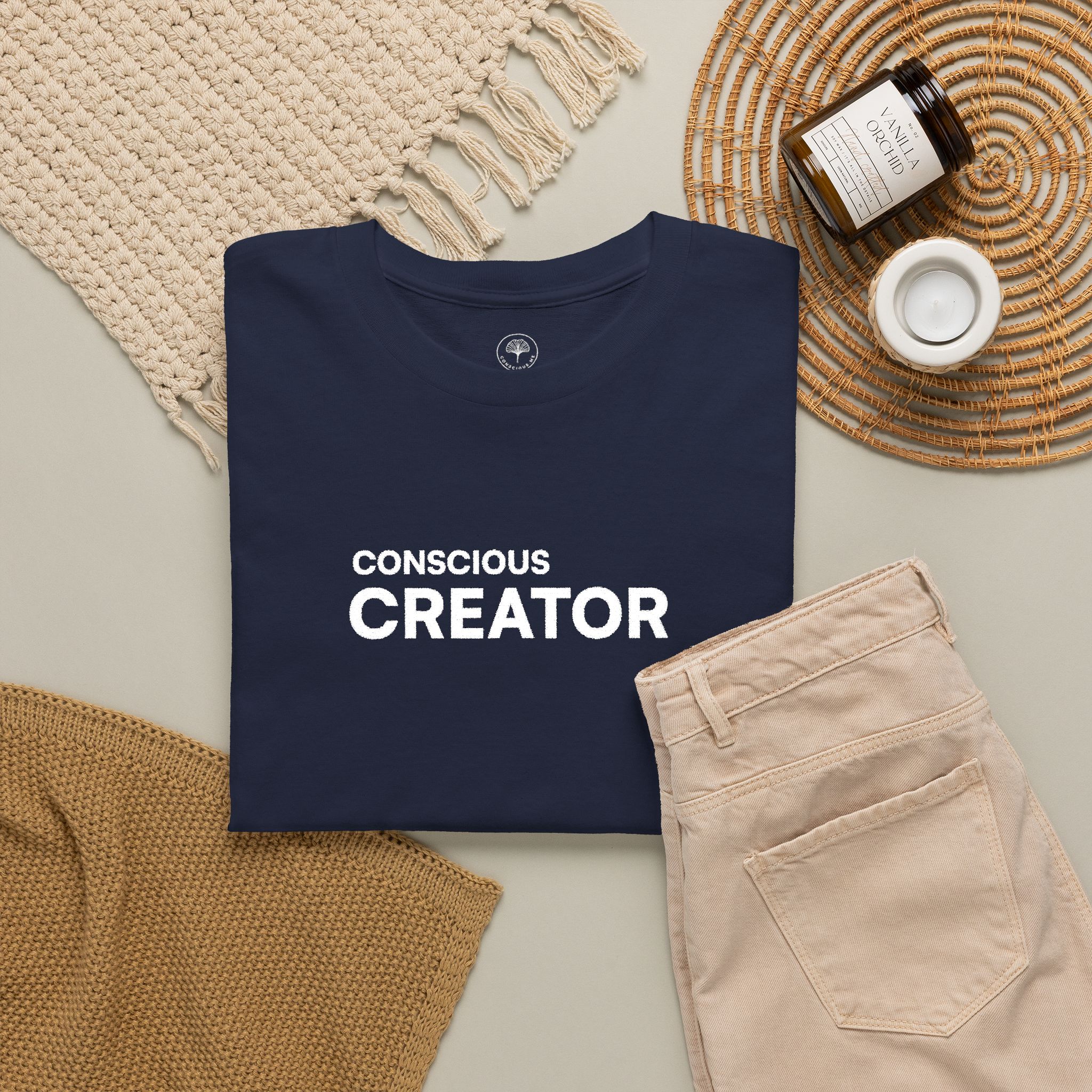 Conscious Creator Embroidered Design T-Shirt | Aligned in Truth on the left side, Black Tee, Minimal Graphic - Image 17