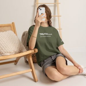 Truth Teller Embroidered Design T-Shirt dark colors | Black Tee, Minimal Graphic, 'Seeing Through Deception' - Image 9
