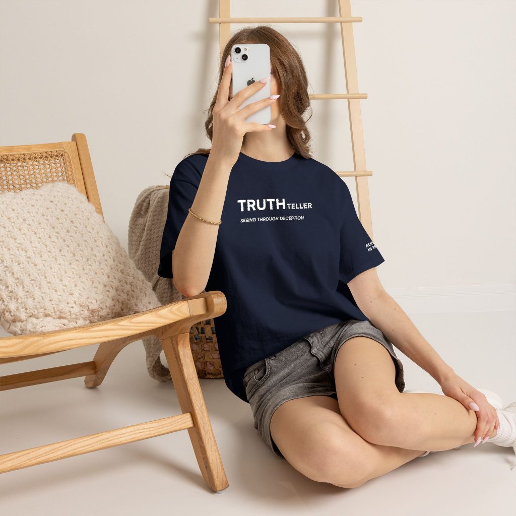 Truth Teller Embroidered Design T-Shirt dark colors | Black Tee, Minimal Graphic, 'Seeing Through Deception'