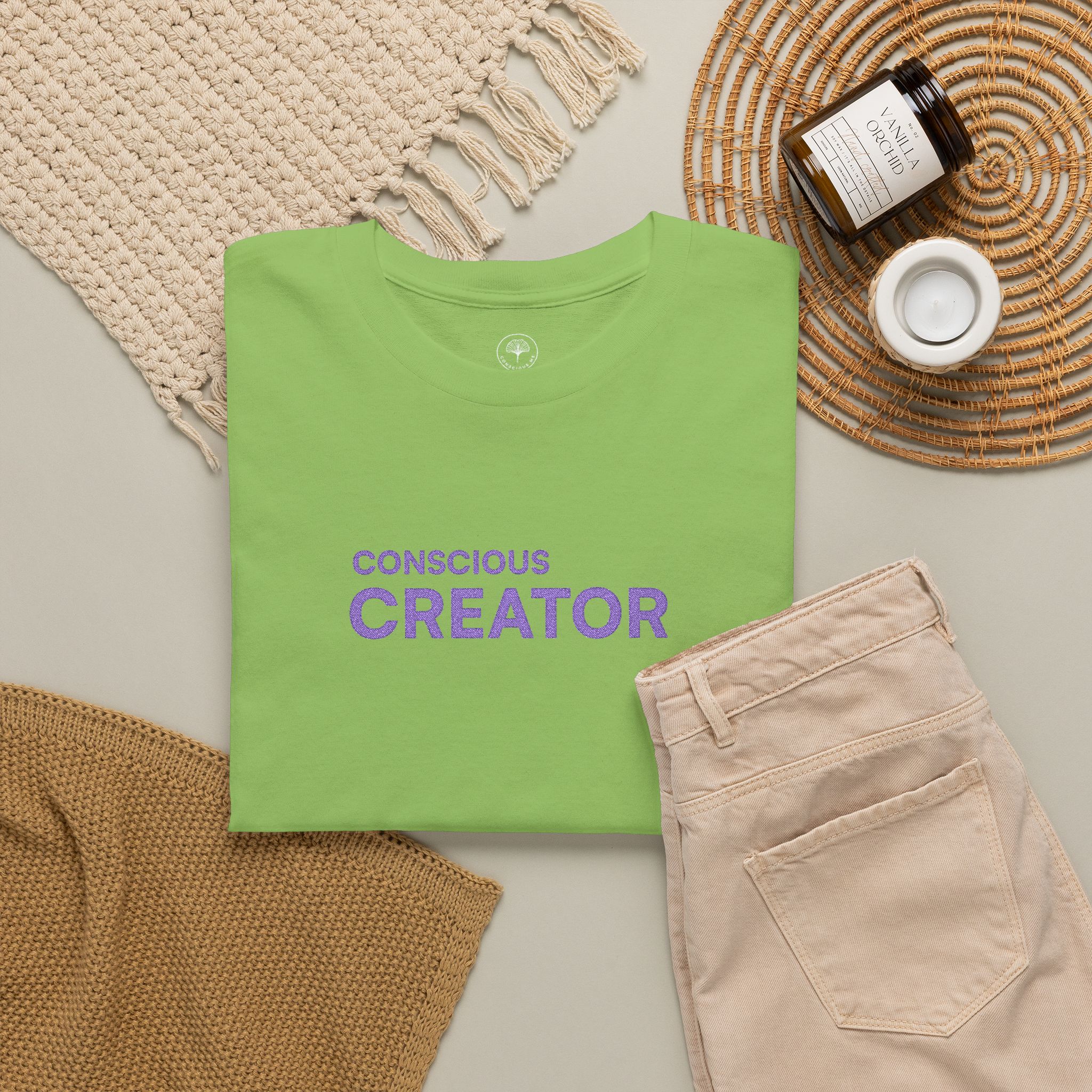 Conscious Creator Embroidered T-shirt Tee | Plain White Crew Neck - Image 15