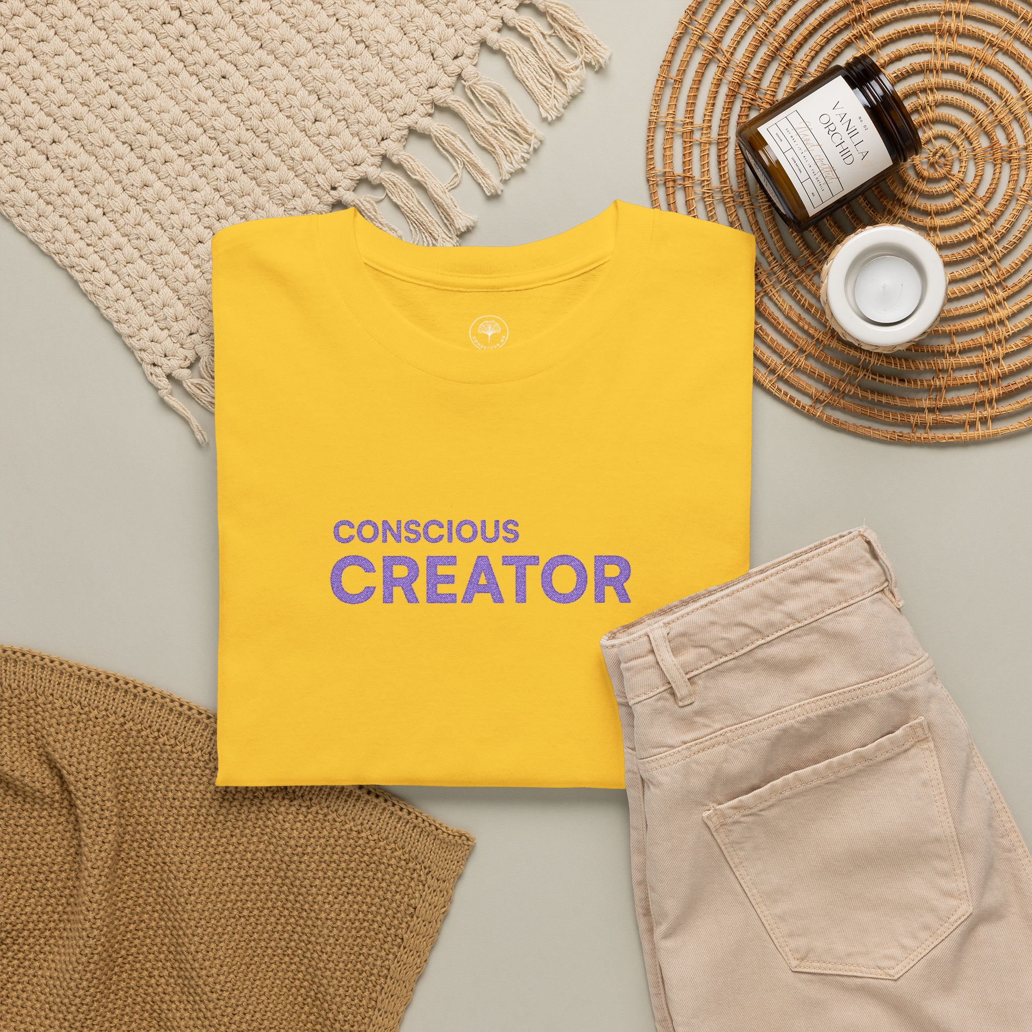 Conscious Creator Embroidered T-shirt Tee | Plain White Crew Neck - Image 14