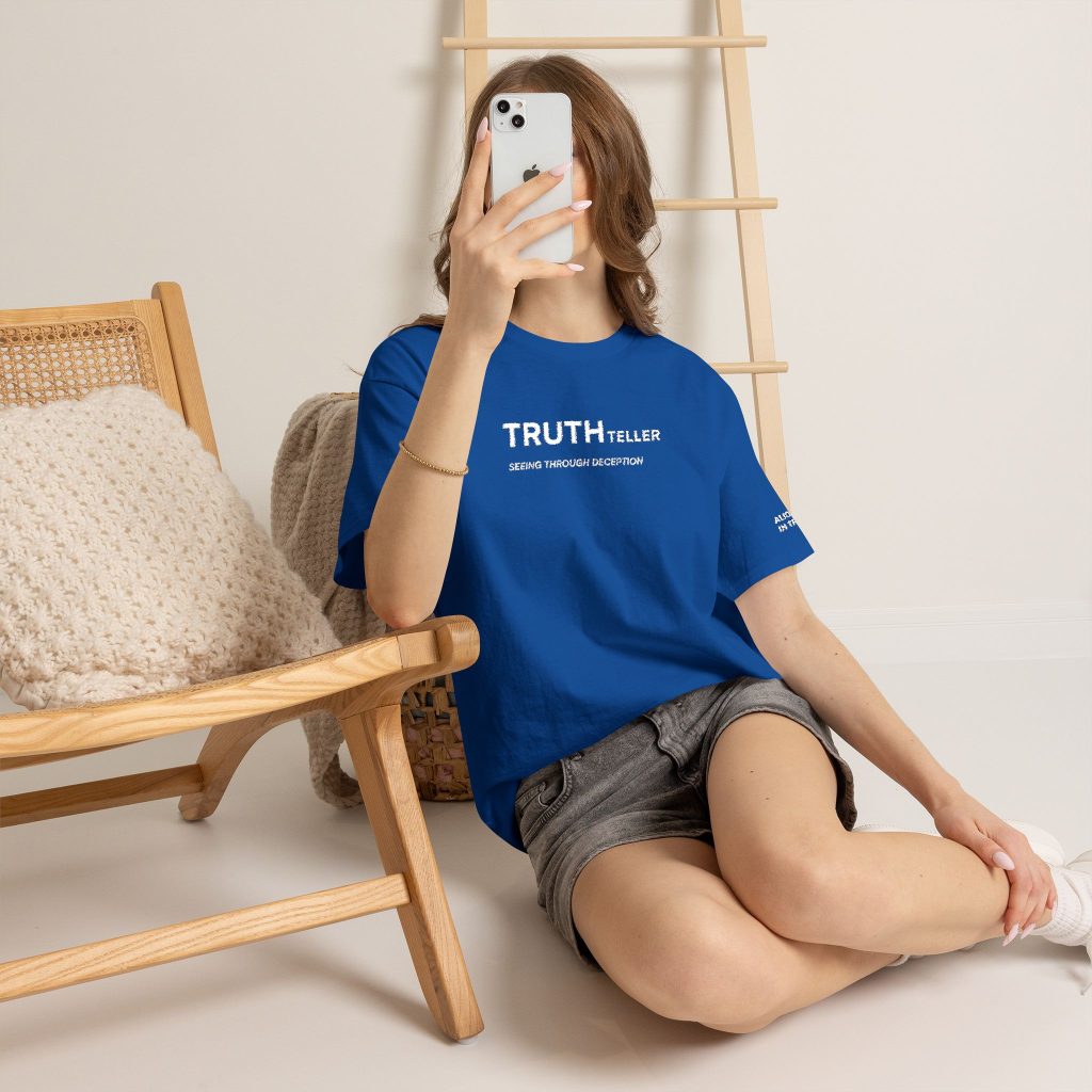Truth Teller Embroidered Design T-Shirt dark colors | Black Tee, Minimal Graphic, 'Seeing Through Deception'