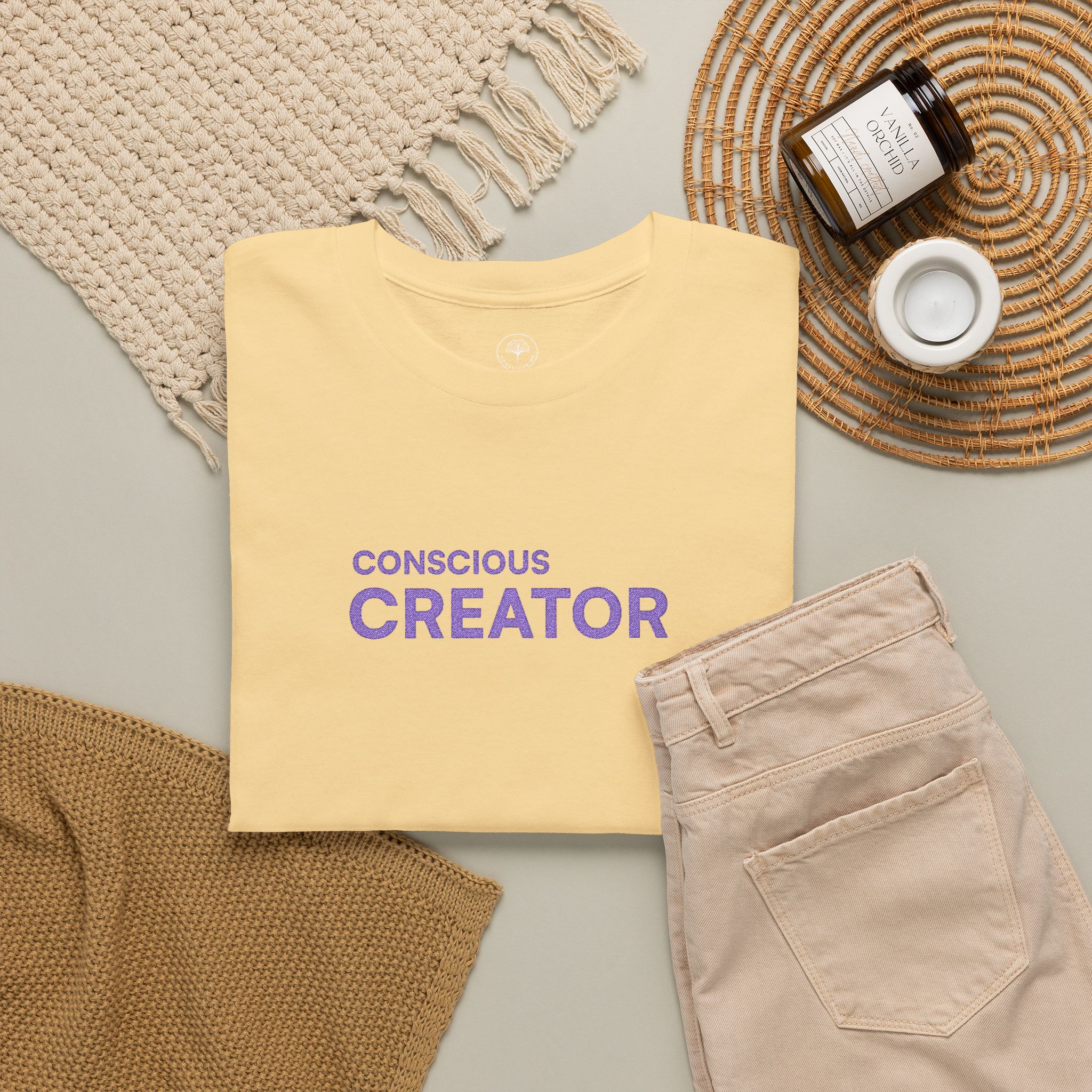 Conscious Creator Embroidered T-shirt Tee | Plain White Crew Neck - Image 10