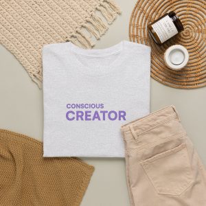 Conscious Creator Embroidered T-shirt Tee | Plain White Crew Neck - Image 5